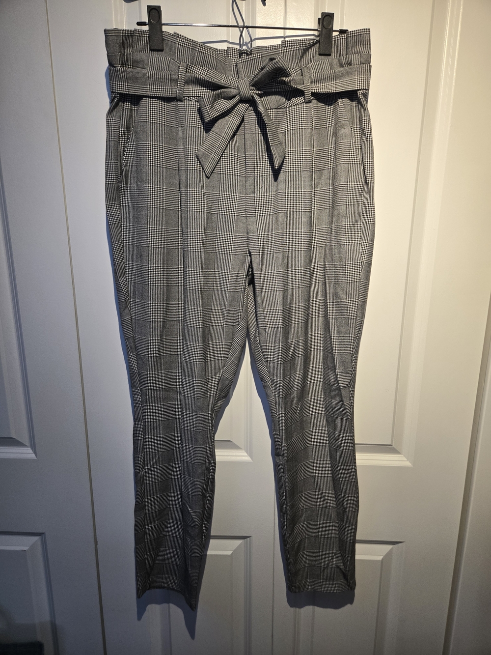 Gray Glen Plaid High Waist Pants with Tie
